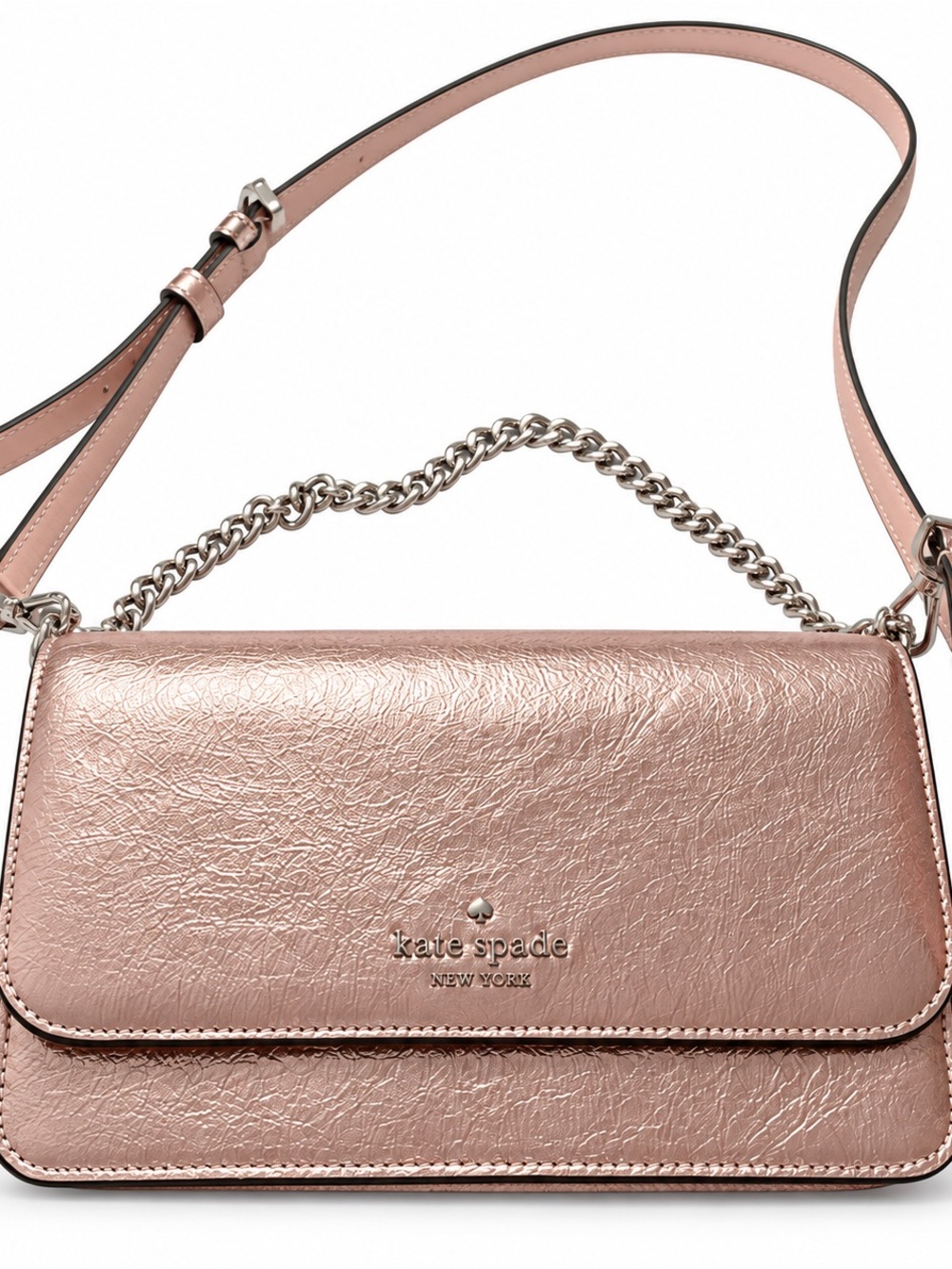 Kate Spade Metallic Gold Chain Crossbody Flap Clutch Bag